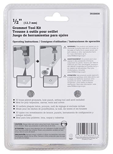 Edward Tools Grommet Kit 1/2” - Heavy Duty Brass Eyelet Grommets for Tarps, Fabric, Tent - Grommet Tools - Hole Punch, Setting Tool, Anvil - Stronger Rustproof Brass Metal Grommets - Tarp Repair Kit