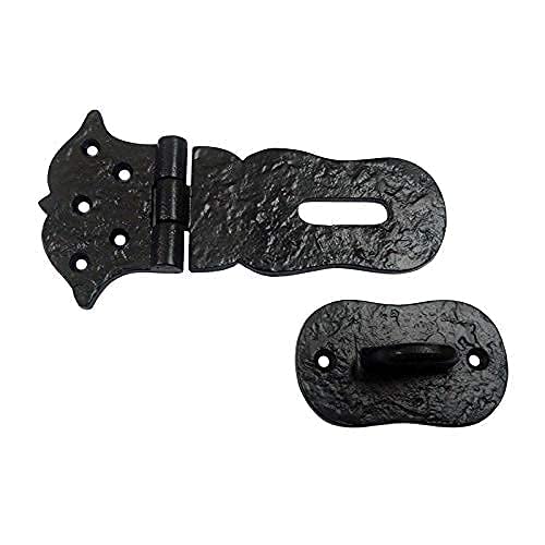 Adonai Hardware"Paran" Heavy Duty Antique Cast Iron Safety Locking Hasp and Staple (6" x 1 Pack, Matte Black) for Vintage Pirates Treasure Chest, Trunk, Wooden Jewelry Box, Cases, Furniture and Sheds 6 Inch x 1 Pack Matte Black Powder Coated