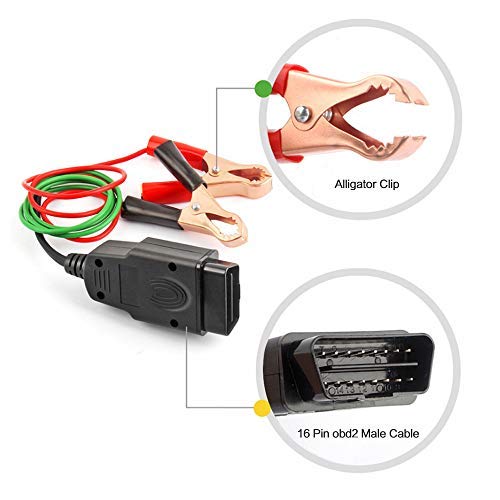 TONWON OBD2 Memory Saver Connector OBDII Car Diagnostic Cable OBD2 16pin Memory Saver Connector ECU Emergency Power Interface with Two Alligator Clips,Emergency Power Supply Interface for Car Battery