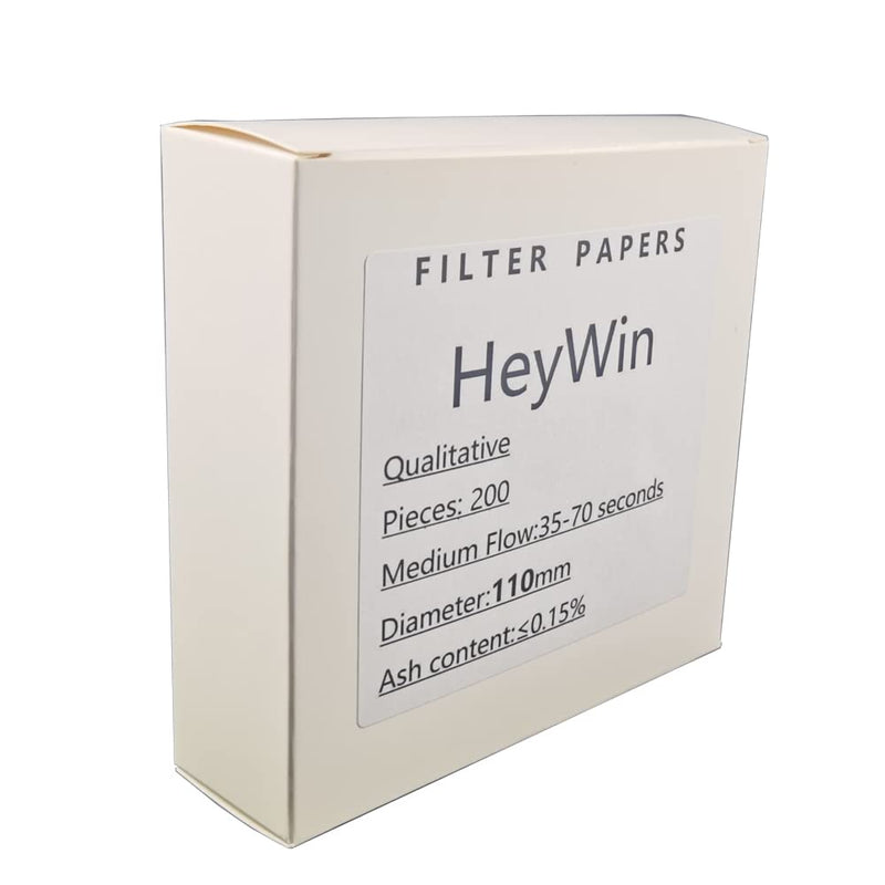 HeyWin 200 Packs Qualitative Filter Paper Chemistry,Diameter of 110mm Filter Paper Circles,Medium Speed,Used in The Vacuum Filter,Also for Funnel,etc White