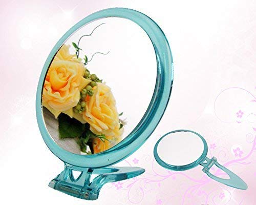 Foldable Handheld 10x Magnifying Travel Mirror - 10x and 1x Magnification, Two sided mirror that has a convenient handle. Perfect for traveling.