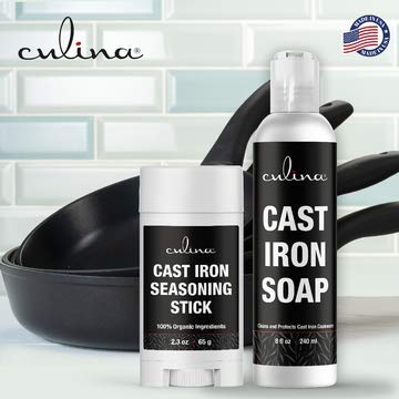 Culina Cast Iron Seasoning Stick & Soap Set | All Natural Ingredients | Best for Cleaning, Non-stick Cooking & Restoring | for Cast Iron Cookware, Skillets, Pans & Grills!…