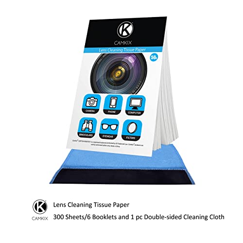 Camkix Lens Cleaning Paper Tissue 6X booklets/300 Sheets + Double Sided Cleaning Cloth - Lens Cleaning Paper for Use on Camera Lenses - Double-Sided Cleaning Cloth for Use on Electronic Screens