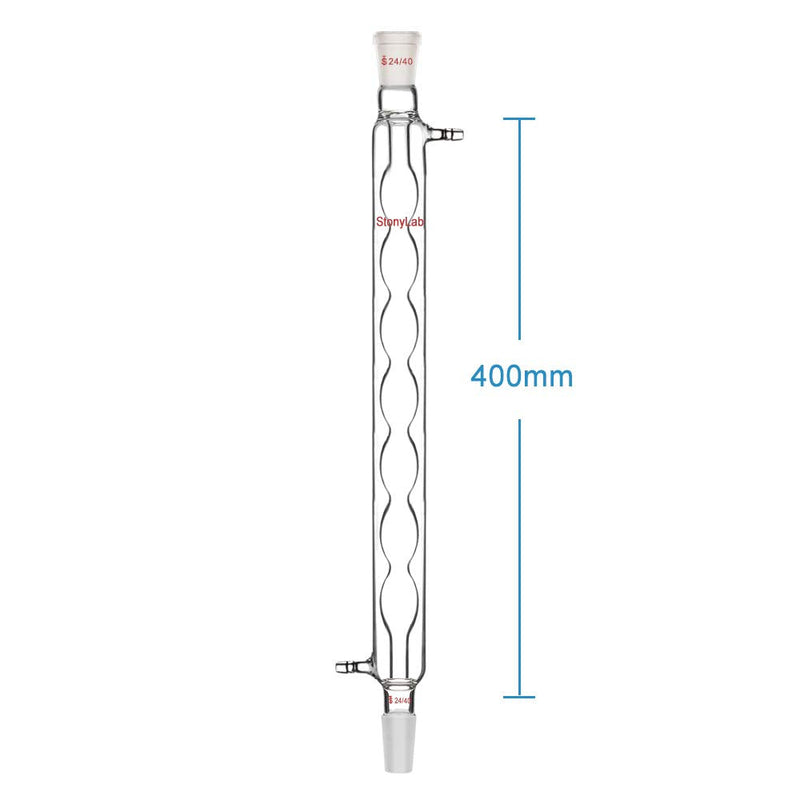 StonyLab Borosilicate Glass Allihn Condenser with 24/40 Joint 400mm Jacket Length Lab Glass Condenser 400 mm