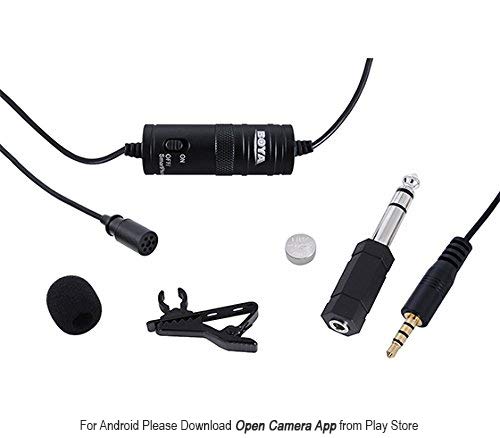 Boya BYM1 by Shotgun Video Microphone by-M1 Ultimate 3.5mm Lapel Mic Clip-On Video Recording Omnidirectional Condenser for iPhone Android Smartphone Mac Tablet DSLR Camcorder, Black