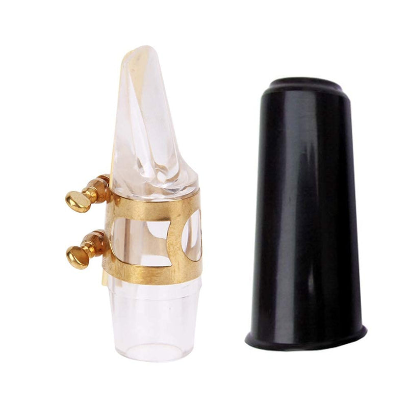 Alnicov Alto Sax Saxophone Transparent Mouthpiece with One Reed Golden Plated Ligature and Plastic Cap