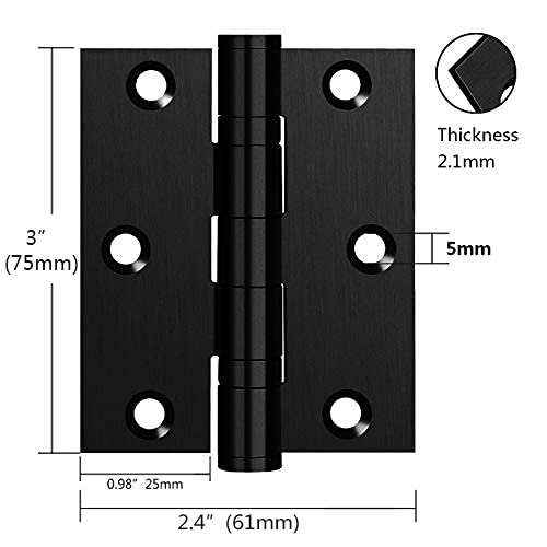 Hommyzone Commercial and Residential 3‘’x 2.4‘’ 304 Stainless Steel Door Hinges,3 Inch Ball Bearing Hinge with Square Corners (Matte Black)-Pack of 2 Matte Black