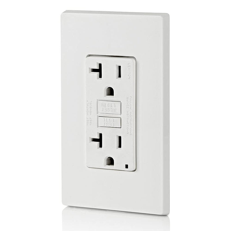 Leviton GFTR2-W Self-Test SmartlockPro Slim GFCI Tamper-Resistant Receptacle with LED Indicator, Wallplate Included, 20-Amp, White
