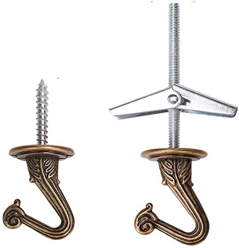 QMseller 4 Sets Metal Ceiling Hooks, Heavy Duty Swag Ceiling Hooks with Hardware for Hanging Plants/Chandeliers/Wind Chimes/Ornament (Bronze Color)