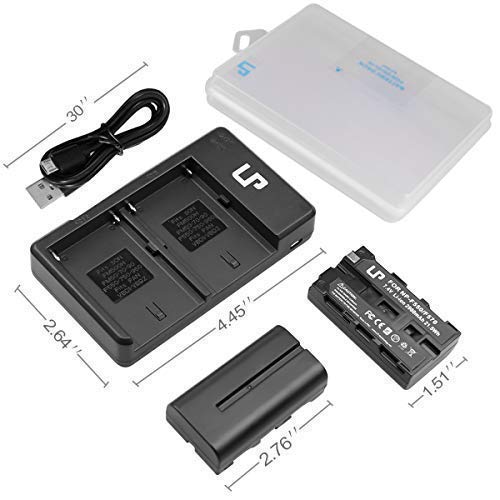 NP-F550 Battery Charger Pack, LP 2-Pack Battery & Dual Slot Charger, Compatible with Sony NP F970, F960, F770, F750, F570, F550, F530, F330, CCD-SC55, TR910, TR917, CN160, CN-216 LED Light & More NP-F550 2 Batteries and Charger