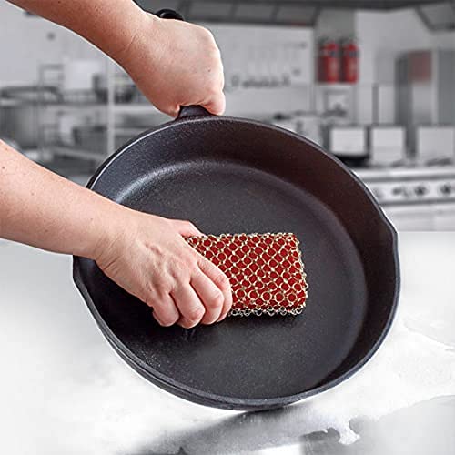 Chef Master Cast Iron Chainmail Scrubber Scrubber | Uses Standard Size Sponges | Chainmail Scrubber for Cast Iron Pans | Heavy Duty Cast Iron Scrubber