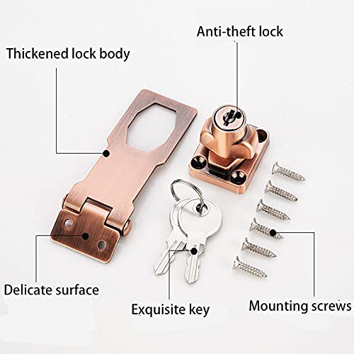 2 Packs Keyed Hasp Locks Twist Knob Keyed Locking Hasp for Small Doors, Cabinets and More,Stainless Steel Steel, Hasp Lock Catch Latch Safety Lock Door Lock with Keys (3inch, Copper) 3inch