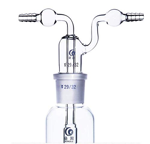 Lab Gas Washing Bottle Glass 250ML Vacuum Trap with Two Bend Tubes 29/32 Joint Borosilicate Glass for Chemistry Lab Glassware Kit