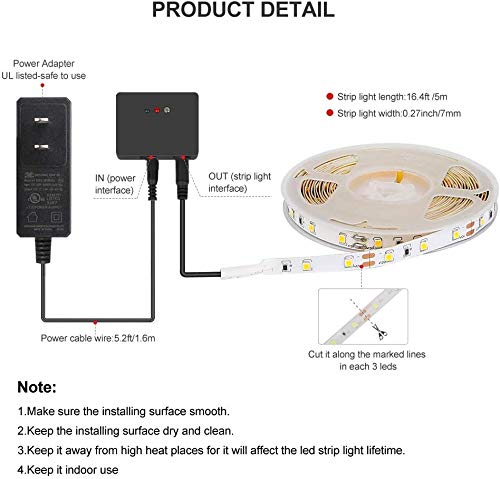 [AUSTRALIA] - 16.4ft LED Strip Lights, KYOEON 300 LEDs Dimmable Hand Wave Activated Control Light Strip 12V LED Ribbon Light, Under Cabinet Lighting Strips, Non-Waterproof LED Tape, 3500K Daylight (Cold White) Cold White 1Pack 