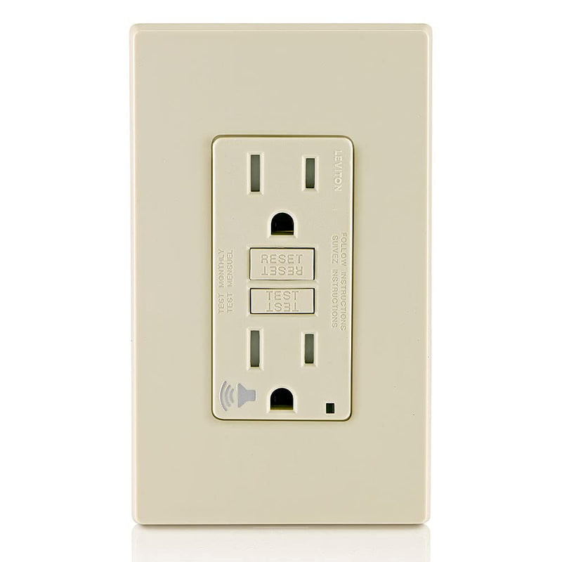 Leviton GFTA1-T SmartlockPro Self-Test Slim GFCI with Audible Trip Alert, Wallplate Included, 15 Amp, Light Almond