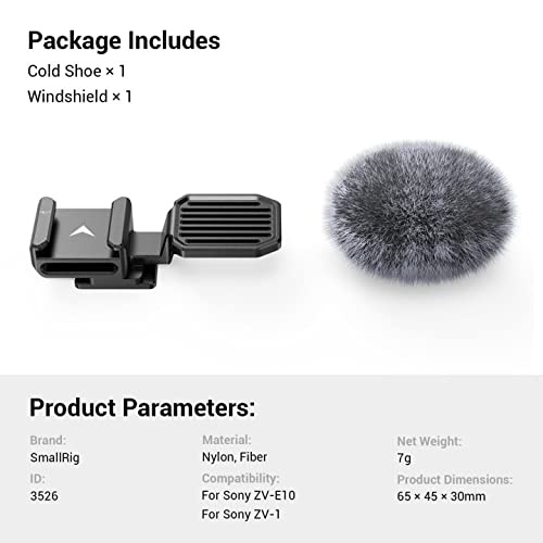 SMALLRIG Cold Shoe Adapter with Windshield for Sony ZV-E10 and ZV-1 - 3526