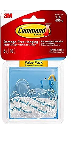 Command Small Hooks, Clear, 6-Hooks/Pack, 2-Packs, Organize Damage-Free 12 Hooks