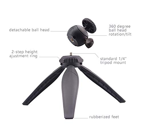 ATMO Q8 Mini Waterproof Tripod with Detachable Ball Head, Black - Use for Mirrorless, Compact Cameras, Action Cam Vlog, Selfie, Travel, Tabletop Tripod - Lightweight, Portable