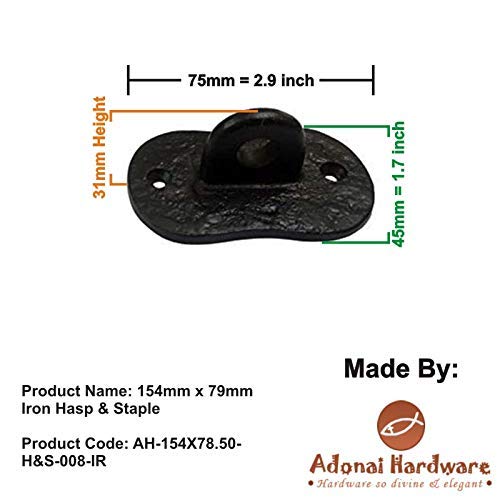 Adonai Hardware"Paran" Heavy Duty Antique Cast Iron Safety Locking Hasp and Staple (6" x 1 Pack, Matte Black) for Vintage Pirates Treasure Chest, Trunk, Wooden Jewelry Box, Cases, Furniture and Sheds 6 Inch x 1 Pack Matte Black Powder Coated