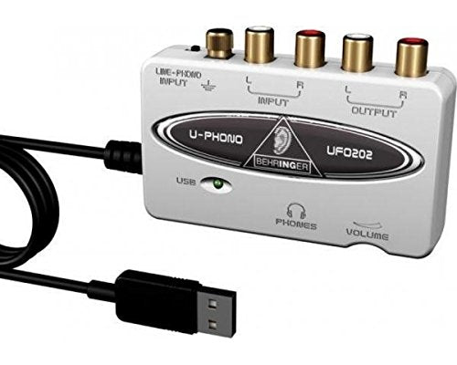 Behringer UFO202-BK High-Quality USB Audio Interface Vinyl Recording Bundle, Black