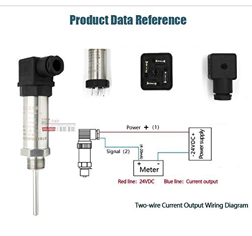 TWTADE Industrial Temperature Sensor Temperature Transmitter -50°C~+150°C, 2-Wire 4-20mA Signal Output 1/4" NPT, Male Thread, Probe Rod Length: 100MM 1/4"NPT-100MM