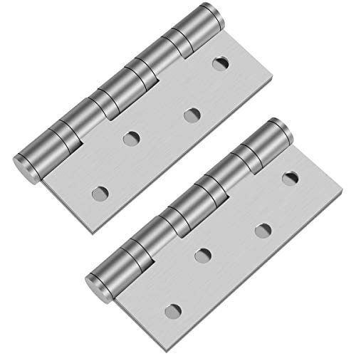 Hommyzone 304 Stainless Steel Door Hinges 4 Inch, 4’’x 3’’ Ball Bearing Hinge with Square Corners, Interior and Exterior Door Hinges Pack of 2 (Silver) Silver