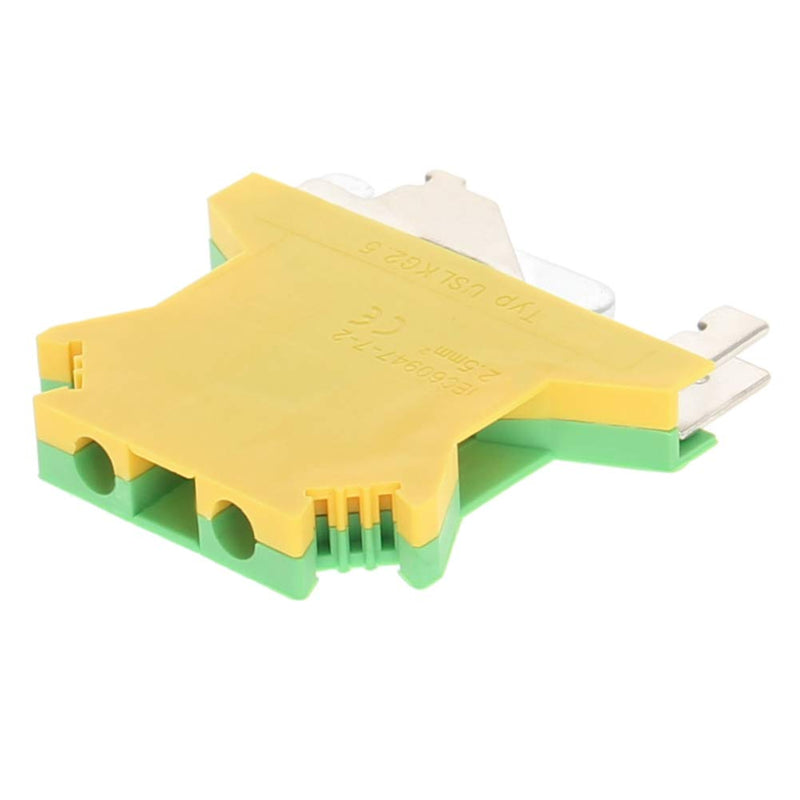 Heyiarbeit 10 Pcs USLKG DIN Rail Mounted Ground Circuit Connection Terminal Block Yellow Green