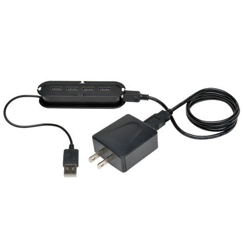 Tripp Lite 4-Port USB 2.0 Hi-Speed Ultra-Mini Hub with power adapter (U222004R), Black