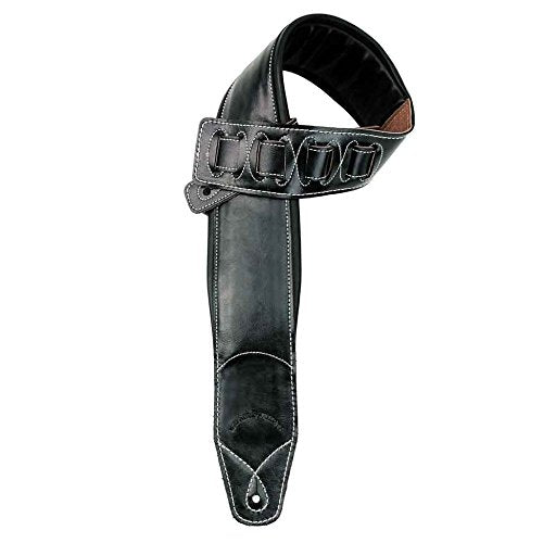 Walker & Williams Super Wide 4" Double Padded Top Grain Black Leather Bass Strap