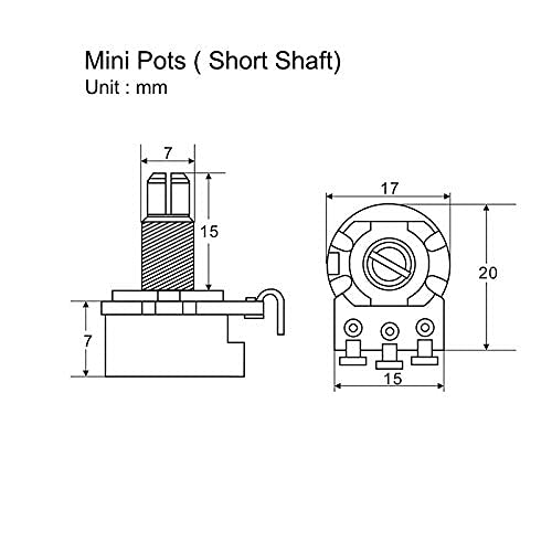 IKN A500K Mini Potentiometer Audio Taper Pots with Bayonet L15mm Short Split Shaft for Electric Bass Guitar Control Tone Volume Parts, Pack of 10PCS