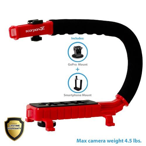 Cam Caddie Scorpion Jr. Limited Edition Collapsible Stabilizing Camera/Smartphone Handle w/Hot Shoe Mount - Red