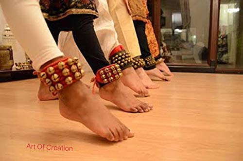 Art of Creation Kathak Dancing Ghungroo Anklet Pair Four One Big 10+10 Bells) Indian Classical Dancers Musical Instrument Bharatnatayam Ghungru (Blue Paded 1 Line 20 Bell)