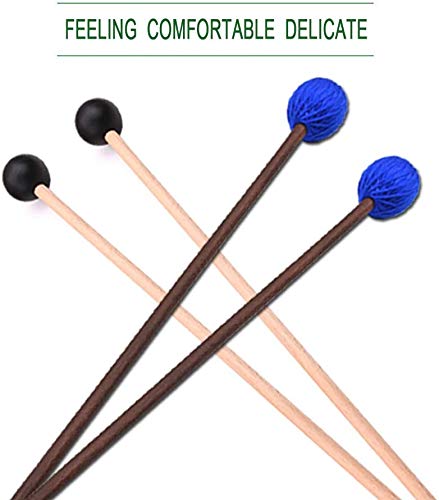 Nurkul Marimba Mallets 1 Pair Medium Hard Yarn Head Marimba Mallets and 1 Pair Rubber Mallets Sticks with Wood Handle for Percussion Bell Glockenspiel