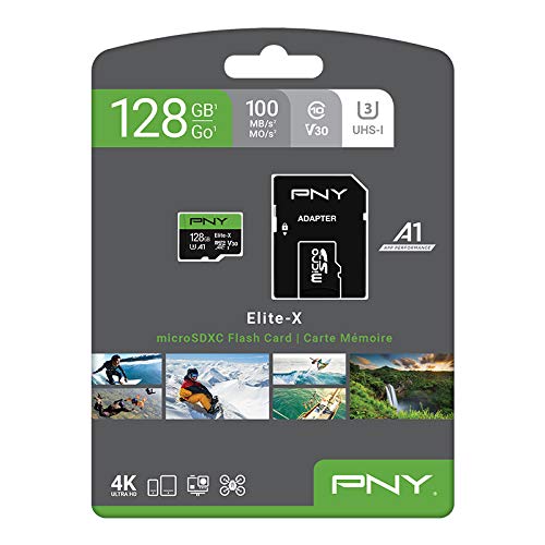 PNY 128GB Elite-X Class 10 U3 V30 microSDXC Flash Memory Card - 100MB/s, Class 10, U3, V30, A1, 4K UHD, Full HD, UHS-I, microSD