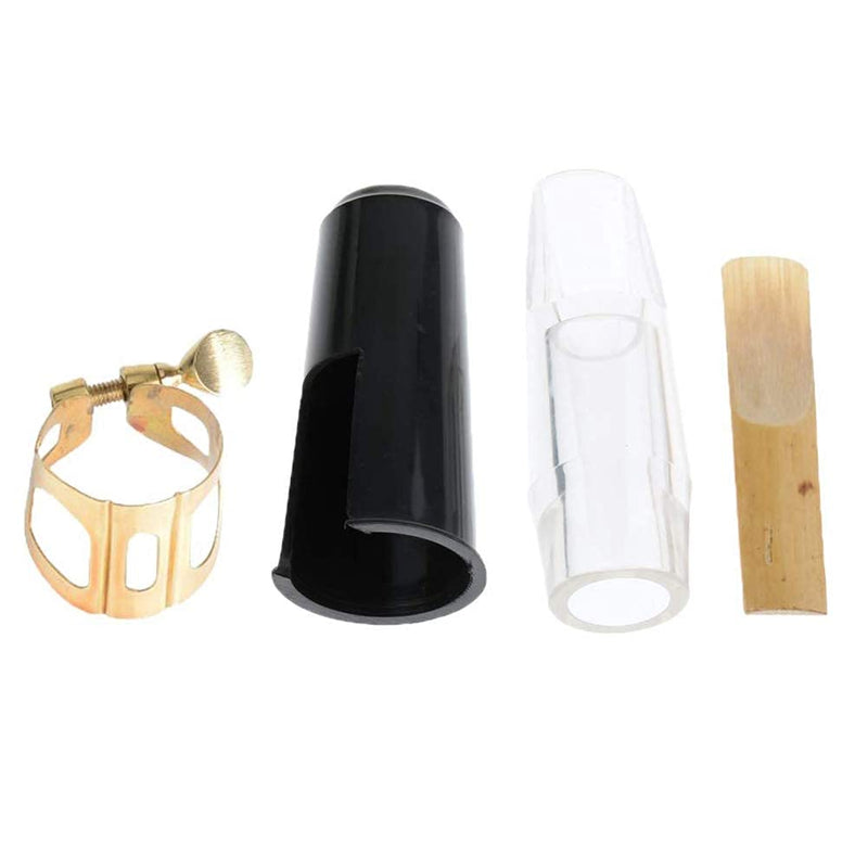 Alnicov Alto Sax Saxophone Transparent Mouthpiece with One Reed Golden Plated Ligature and Plastic Cap