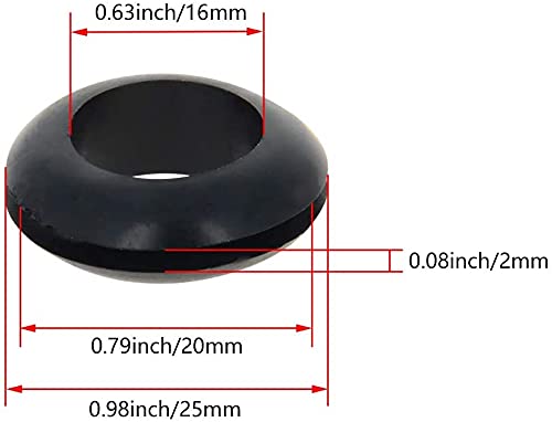 Heyiarbeit Rubber Grommet 100Pcs 16mm Inner Dia Oil Resistant Armature Rubber Grommets for Wiring Cable Black 16mm 100pcs