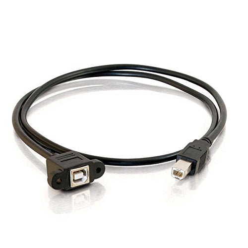 C2G USB Cable, USB Panel Mount, USB 2.0 Cable, USB B to B Cable, 1 Foot (0.3 Meters), Black, Cables to Go 28071 USB B Female to B Male