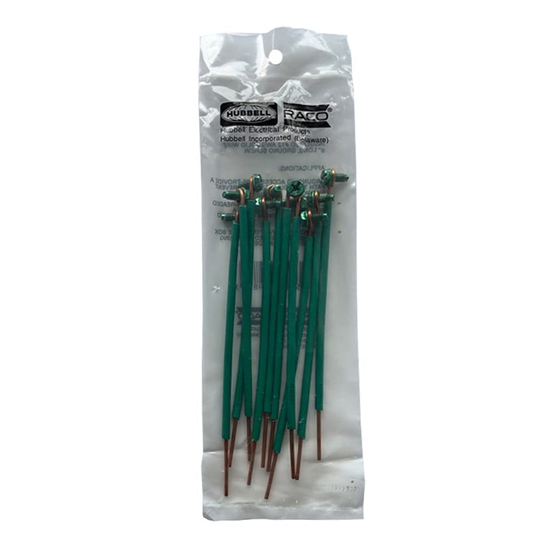 [AUSTRALIA] - RACO 8983-1, Grounding Pigtails, 12 Solid Insulated Copper Wire, 6" Length with 10-32 Captive Green Ground Screw with 4-Way Combo Head (10pc Pack) 