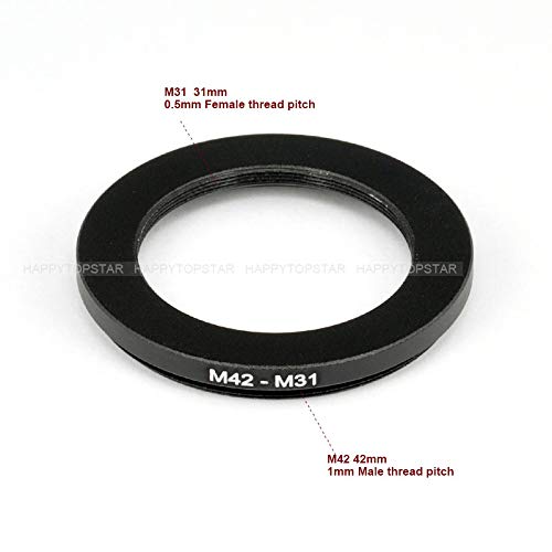 Metal M42 (42mm 1mm Thread Pitch) to M31 (31mm 0.5mm Thread Pitch) M42-M31 mm Male to Female Step-Down Coupling Ring Adapter for Lens Filter Telescope