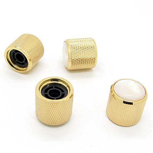 JIUWU Gold Volume Tone Control Metal Knob with Pearl White Top for Guitar Bass Pack of 4