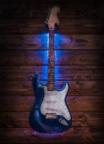 MuzicLight Guitar Wall Hanger and Guitar Wall Mount Bracket Holder for Acoustic and Electric Guitars with Illuminated LED Display ambient lighting (Blue LEDs)