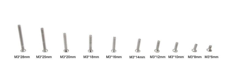HVAZI M3 Stainless Steel Phillips Flat Head Machine Screws Assortment Kit