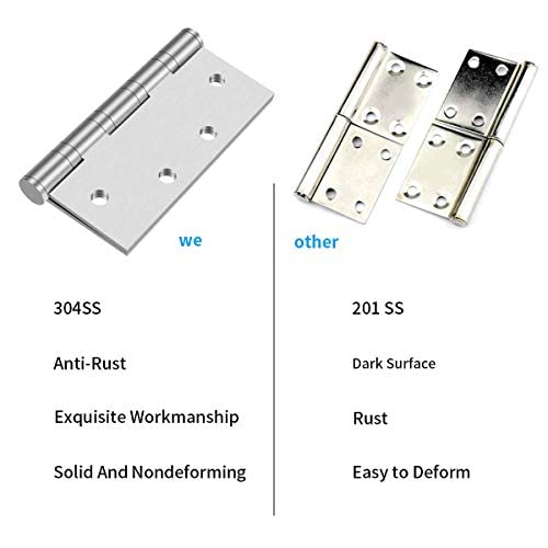 Hommyzone 304 Stainless Steel Door Hinges 4 Inch, 4’’x 3’’ Ball Bearing Hinge with Square Corners, Interior and Exterior Door Hinges Pack of 2 (Silver) Silver