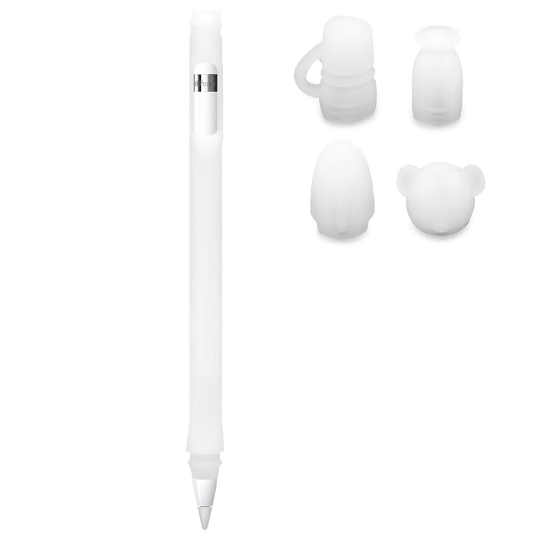 kwmobile Sleeve Compatible with Apple Pencil (1. Gen) - Nib Case with Attachments Soft Grip Cap Holder - Matte Transparent