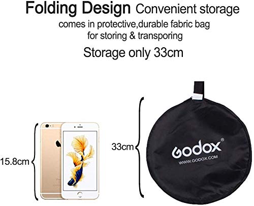 GODOX 24”x35” 60 x 90cm 5-in-1 Collapsible Portable Disc Light Reflector with Bag for Studio and Photography - Gold, Silver, Black, White, Translucent. 60x90cm