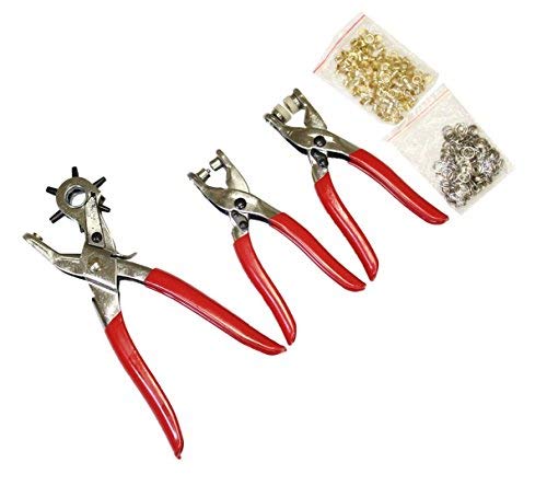 3 Pieces Revolving Hole Punch&Eyelet Plier &Press Snap Plier with Eyelets Grommets and Pliers (B)