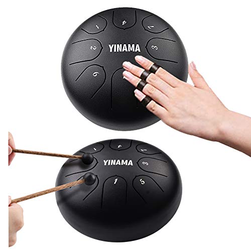 Yinama Steel Tongue Drum Percussion Instrument 8 Notes 6 inches Black
