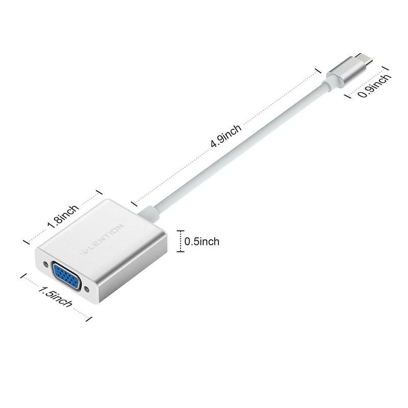LENTION USB C to VGA Cable Adapter, Type C to VGA Monitor Converter Compatible Apple 2020-2016 MacBook Pro 13/15/16, New Mac Air/Surface, MacBook 12, Chromebook, More (CB-1080VGA, Silver)
