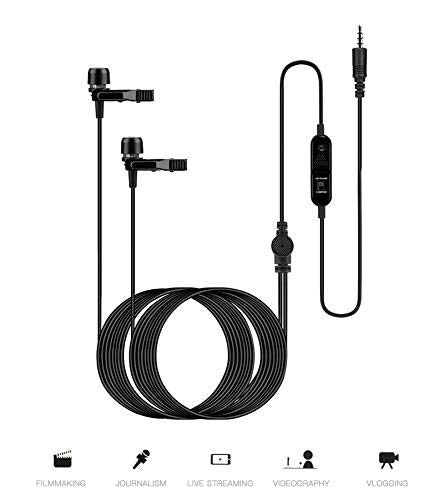 JK MIC-J 700 Dual Lavalier Microphone Compatible with iPhone/Android/DSLR Camera/Recorder/Camcorder/Voice Amplifier Clip-on Lapel Recording Microphone (Dual Mic 6.6m/260inch)