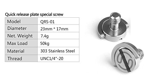 2 X QRS-01 Sunwayfoto SS 1/4" D-Ring Screw ideal for QR Plate Stainless Steel